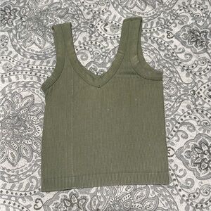 Green Fitted Crop Tank Top